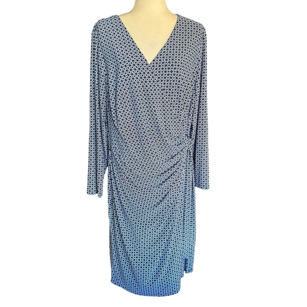 Lauren Ralph Lauren Blue and White Geometric Midi Dress